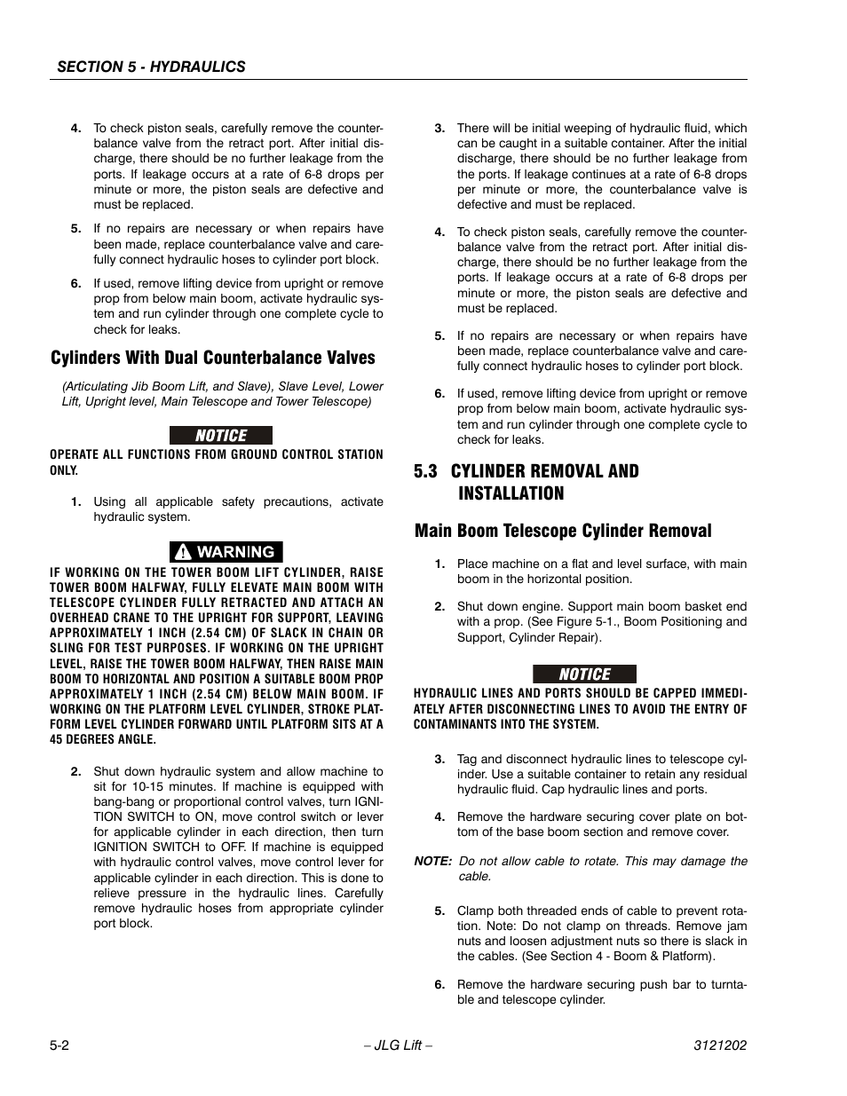 Cylinders with dual counterbalance valves, 3 cylinder removal and installation, Main boom telescope cylinder removal | Cylinders with dual counterbalance valves -2, Cylinder removal and installation -2, Main boom telescope cylinder removal -2 | JLG 660SJ Service Manual User Manual | Page 212 / 334