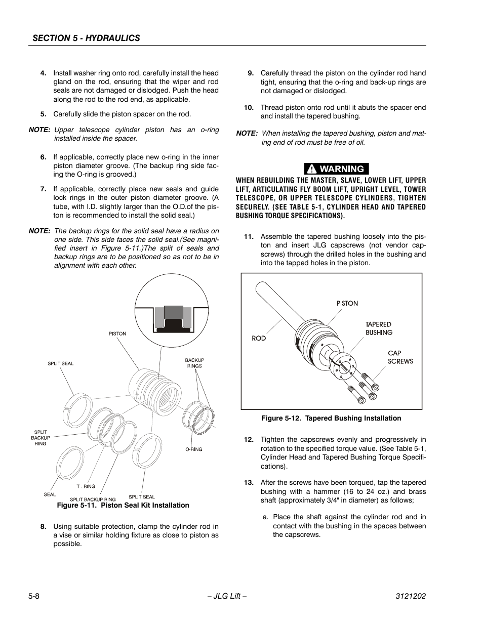 Piston seal kit installation -8, Tapered bushing installation -8 | JLG 660SJ Service Manual User Manual | Page 218 / 334
