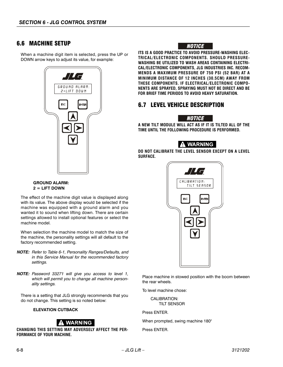 6 machine setup, 7 level vehicle description, Machine setup -8 | Level vehicle description -8 | JLG 660SJ Service Manual User Manual | Page 254 / 334