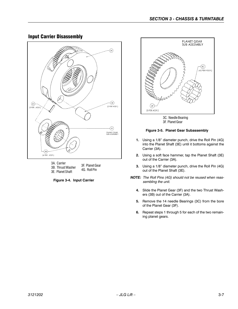 Input carrier disassembly, Input carrier disassembly -7, Input carrier -7 | Planet gear subassembly -7 | JLG 660SJ Service Manual User Manual | Page 57 / 334