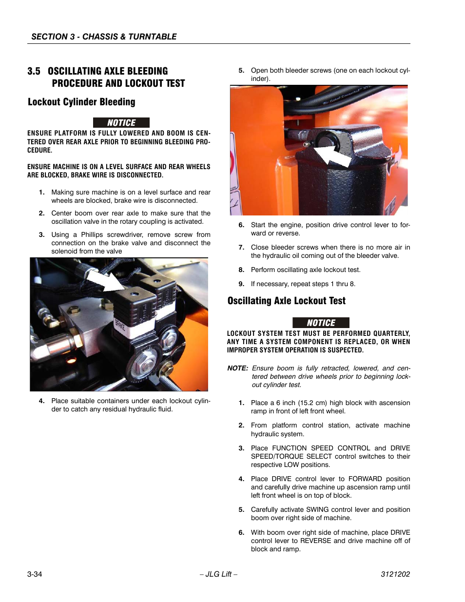 Lockout cylinder bleeding, Oscillating axle lockout test | JLG 660SJ Service Manual User Manual | Page 84 / 334