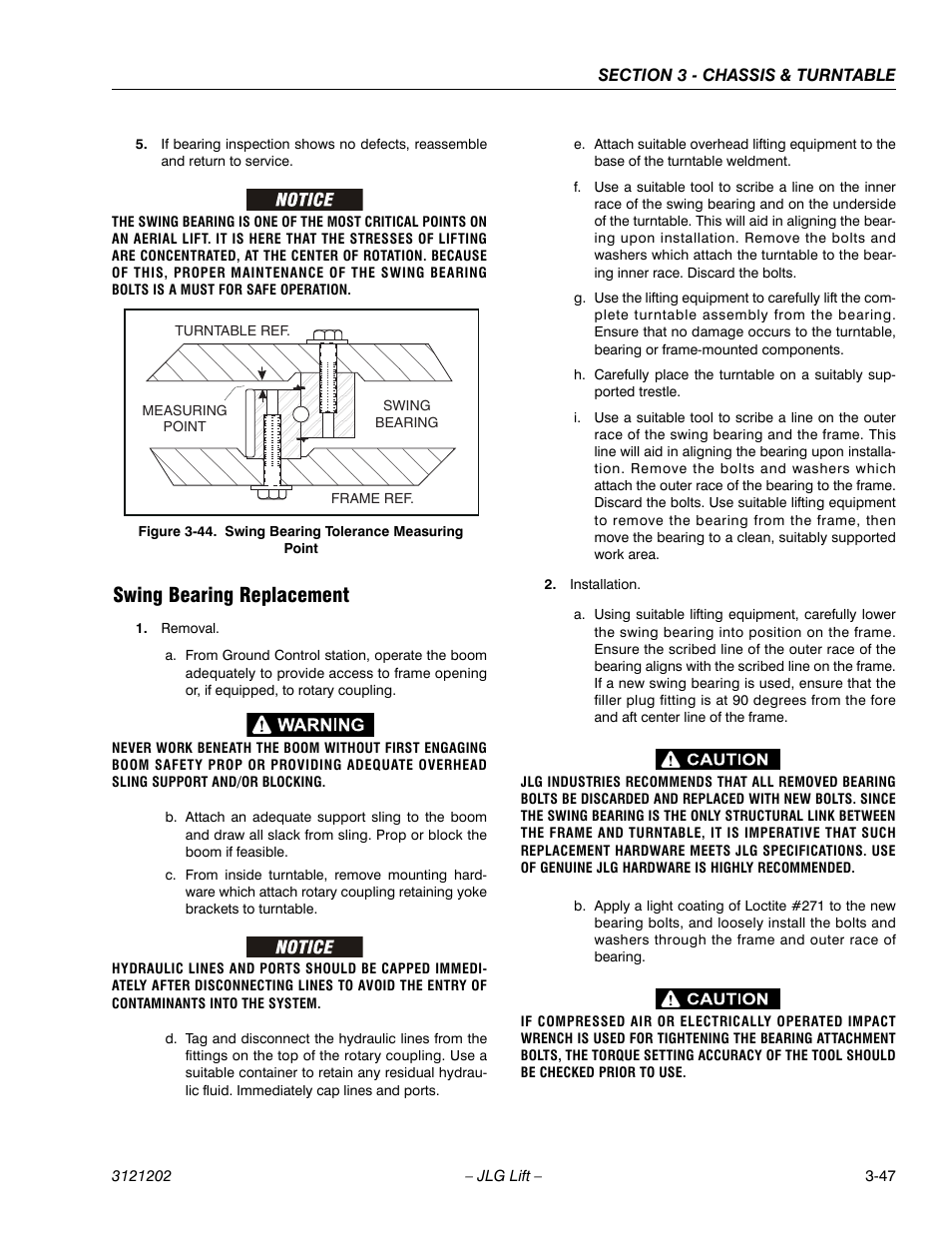 Swing bearing replacement, Swing bearing replacement -47, Swing bearing tolerance measuring point -47 | JLG 660SJ Service Manual User Manual | Page 97 / 334