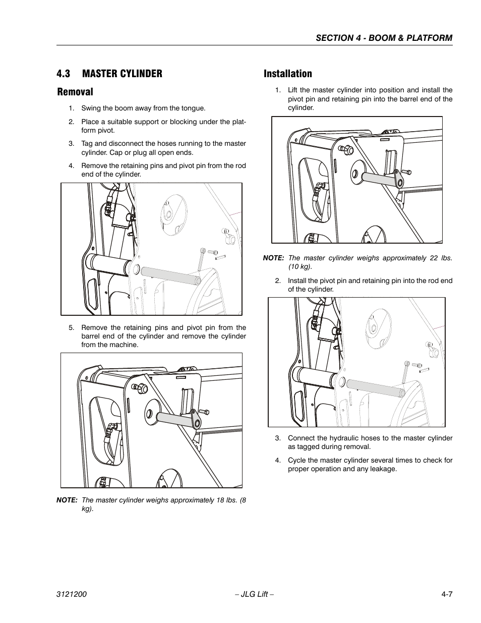3 master cylinder, Removal, Installation | Master cylinder -7, Removal -7 installation -7, 3 master cylinder removal | JLG T500J Service Manual User Manual | Page 139 / 234