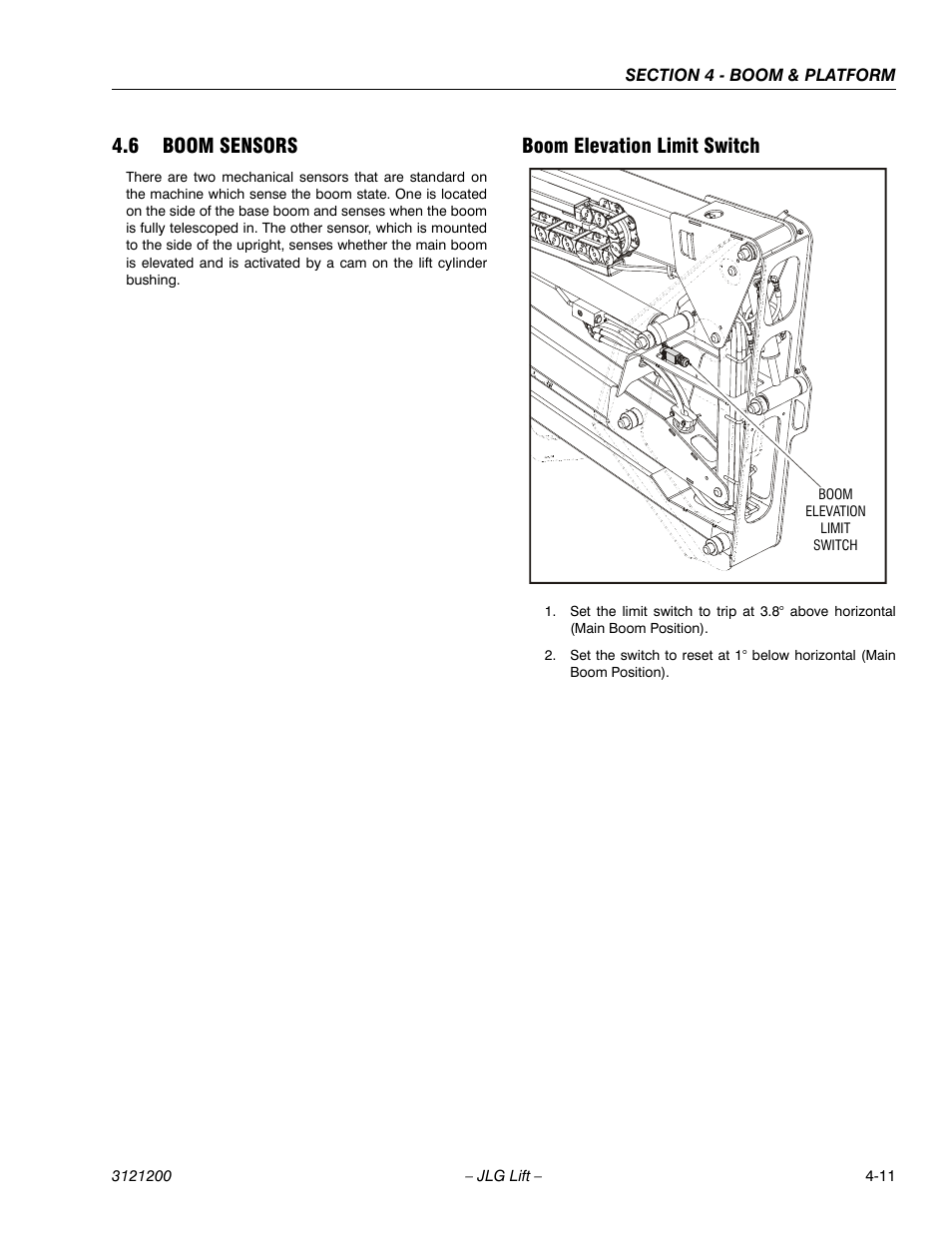 6 boom sensors, Boom elevation limit switch, Boom sensors -11 | Boom elevation limit switch -11 | JLG T500J Service Manual User Manual | Page 143 / 234