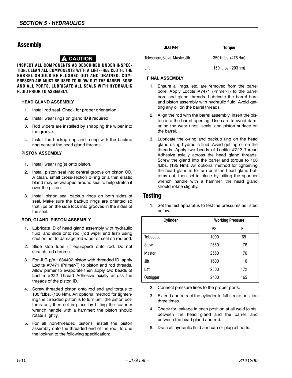 Assembly, Testing, Assembly -10 testing -10 | JLG T500J Service Manual User Manual | Page 154 / 234