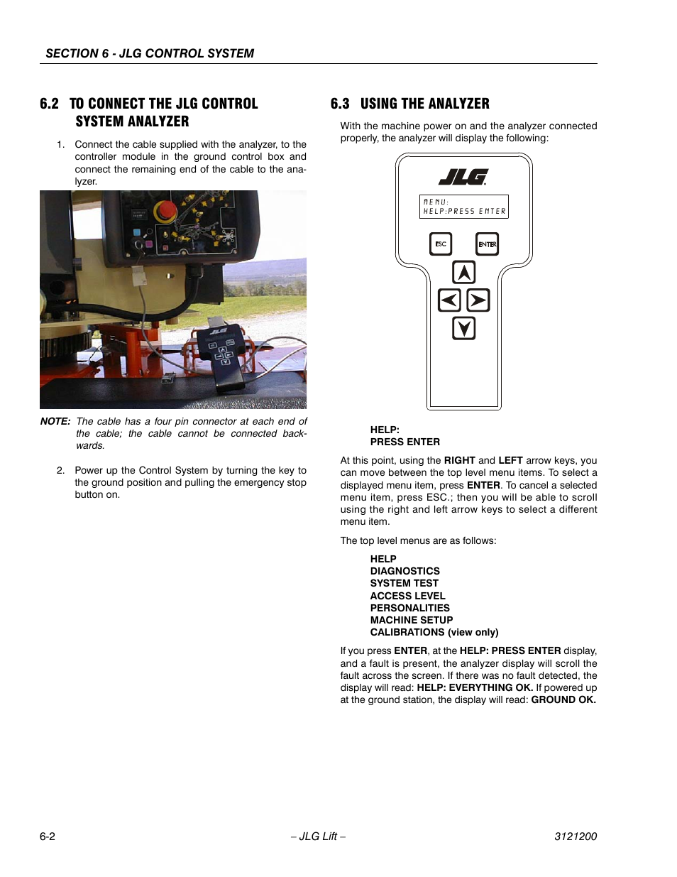 2 to connect the jlg control system analyzer, 3 using the analyzer, To connect the jlg control system analyzer -2 | Using the analyzer -2 | JLG T500J Service Manual User Manual | Page 166 / 234