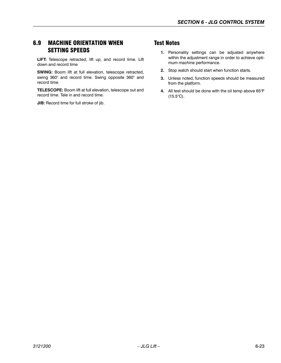 9 machine orientation when setting speeds, Test notes, Machine orientation when setting speeds -23 | Test notes -23 | JLG T500J Service Manual User Manual | Page 187 / 234