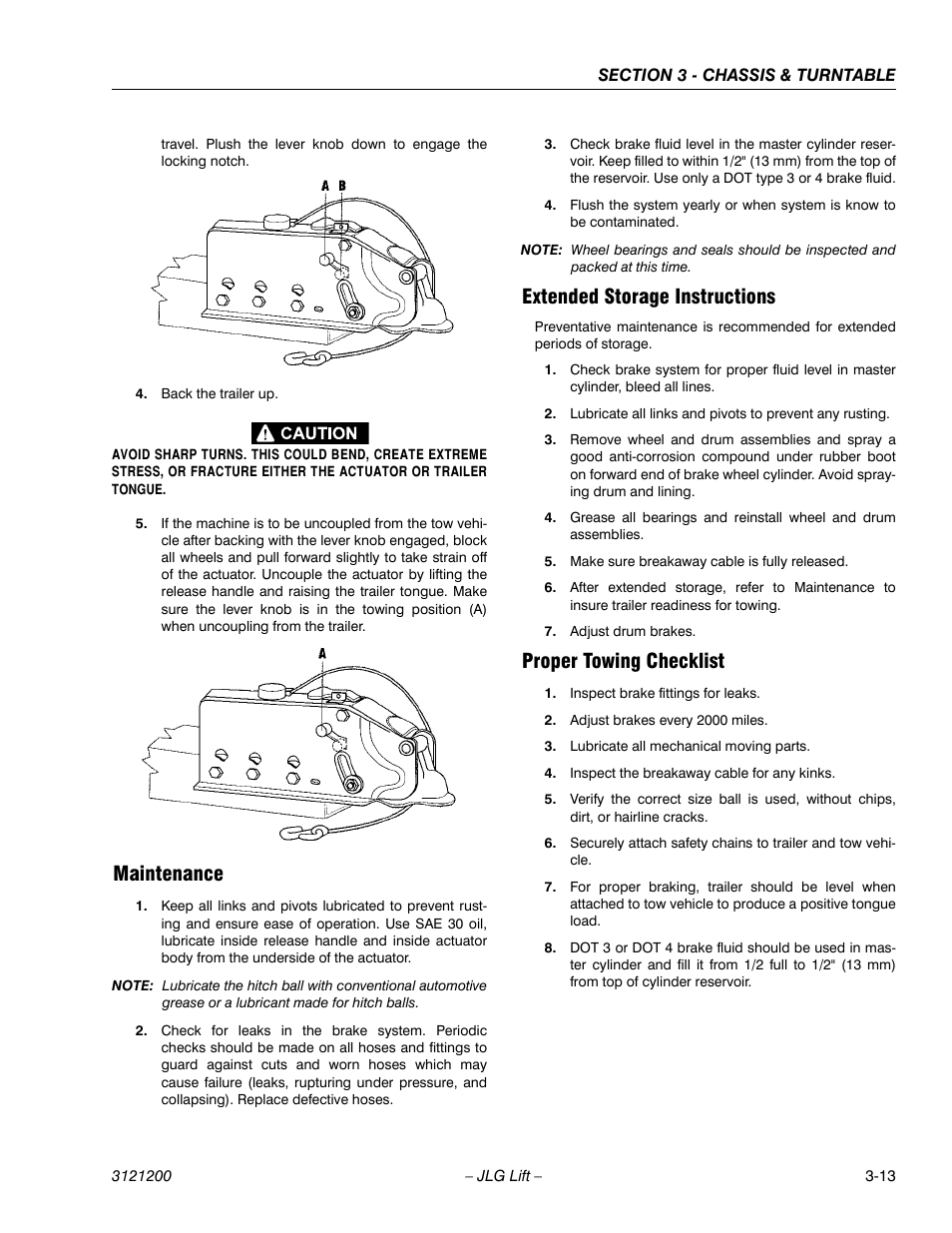 Maintenance, Extended storage instructions, Proper towing checklist | JLG T500J Service Manual User Manual | Page 49 / 234