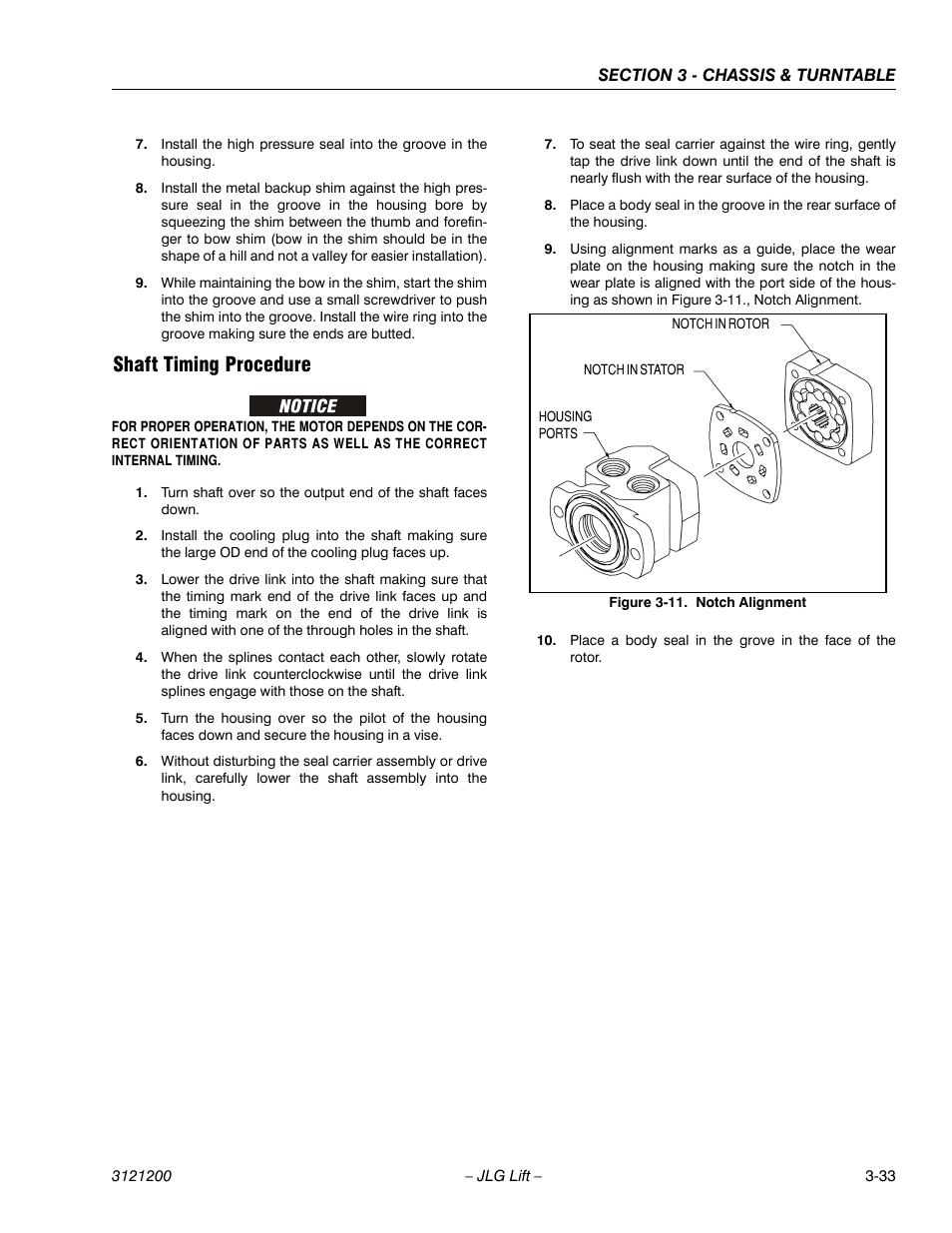 Shaft timing procedure, Shaft timing procedure -33, Notch alignment -33 | JLG T500J Service Manual User Manual | Page 69 / 234