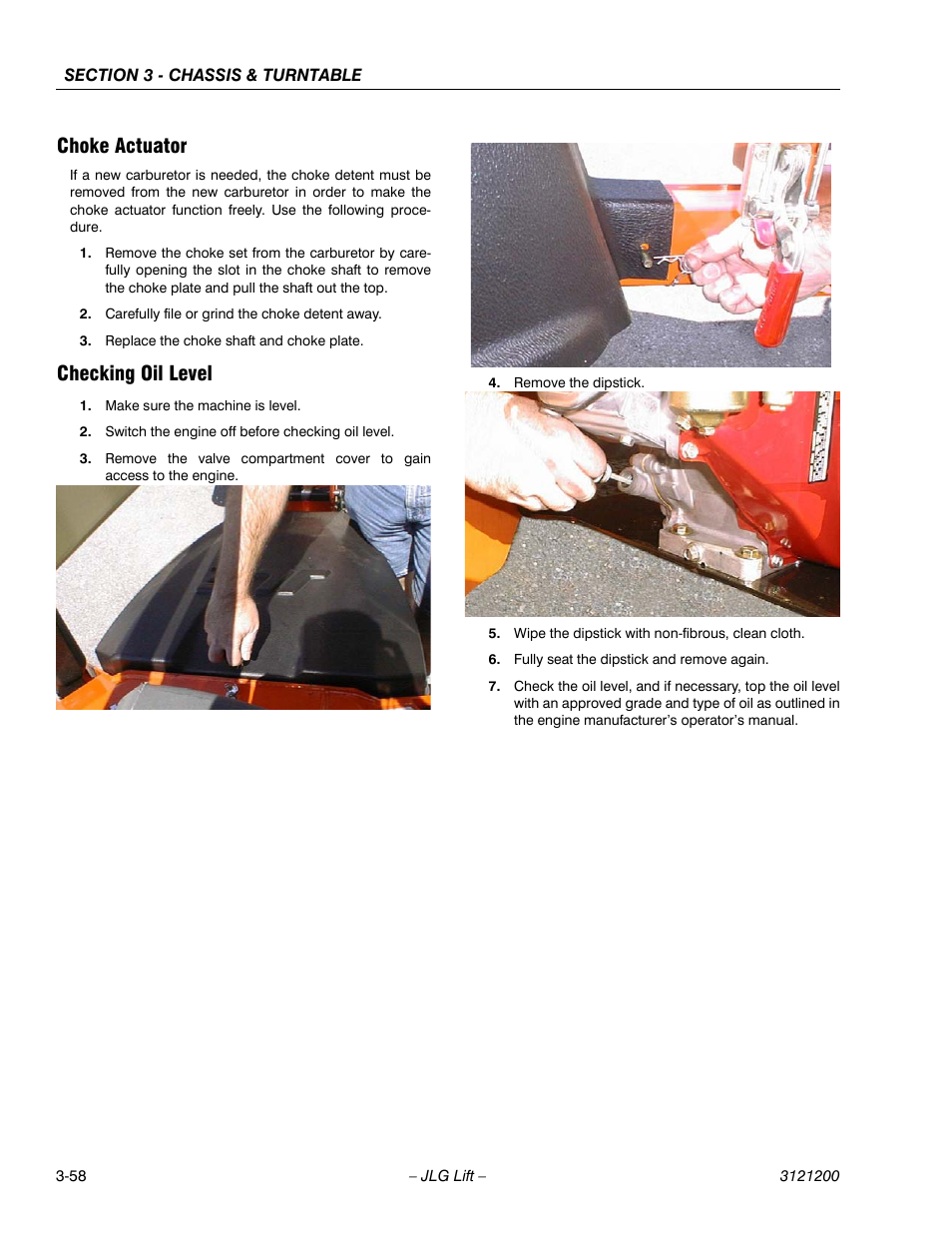 Choke actuator, Checking oil level, Choke actuator -58 checking oil level -58 | JLG T500J Service Manual User Manual | Page 94 / 234
