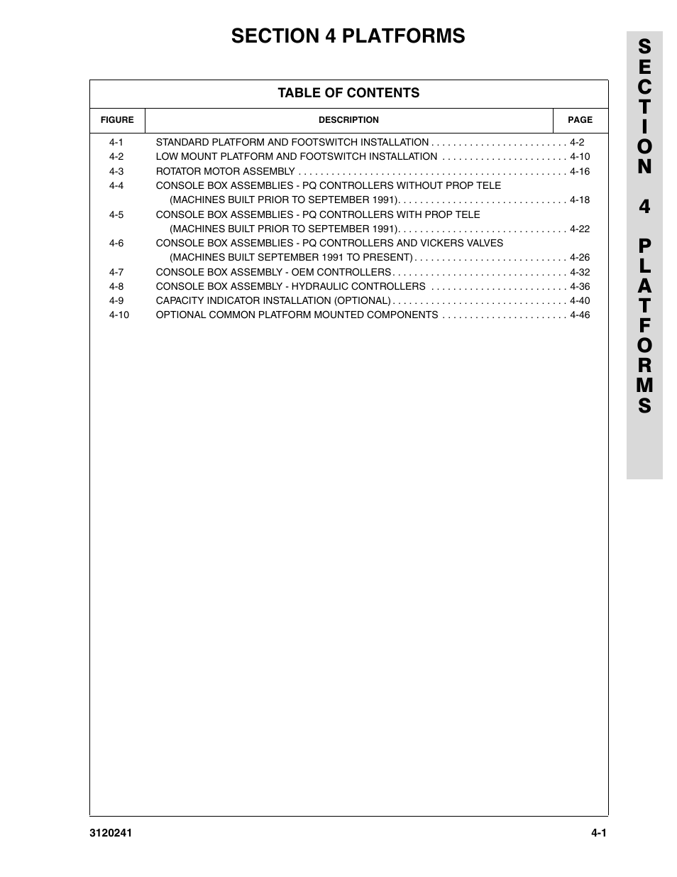 Section 4 platforms, Section 4 - platforms -1 | JLG 40H Parts Manual User Manual | Page 289 / 476