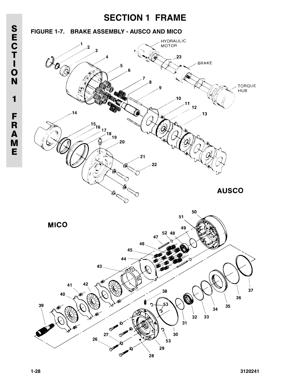 Figure 1-7. brake assembly - ausco and mico | JLG 40H Parts Manual User Manual | Page 36 / 476