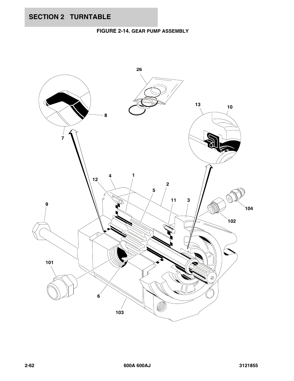 Figure 2-14. gear pump assembly | JLG 600A_AJ Parts Manual User Manual | Page 124 / 314