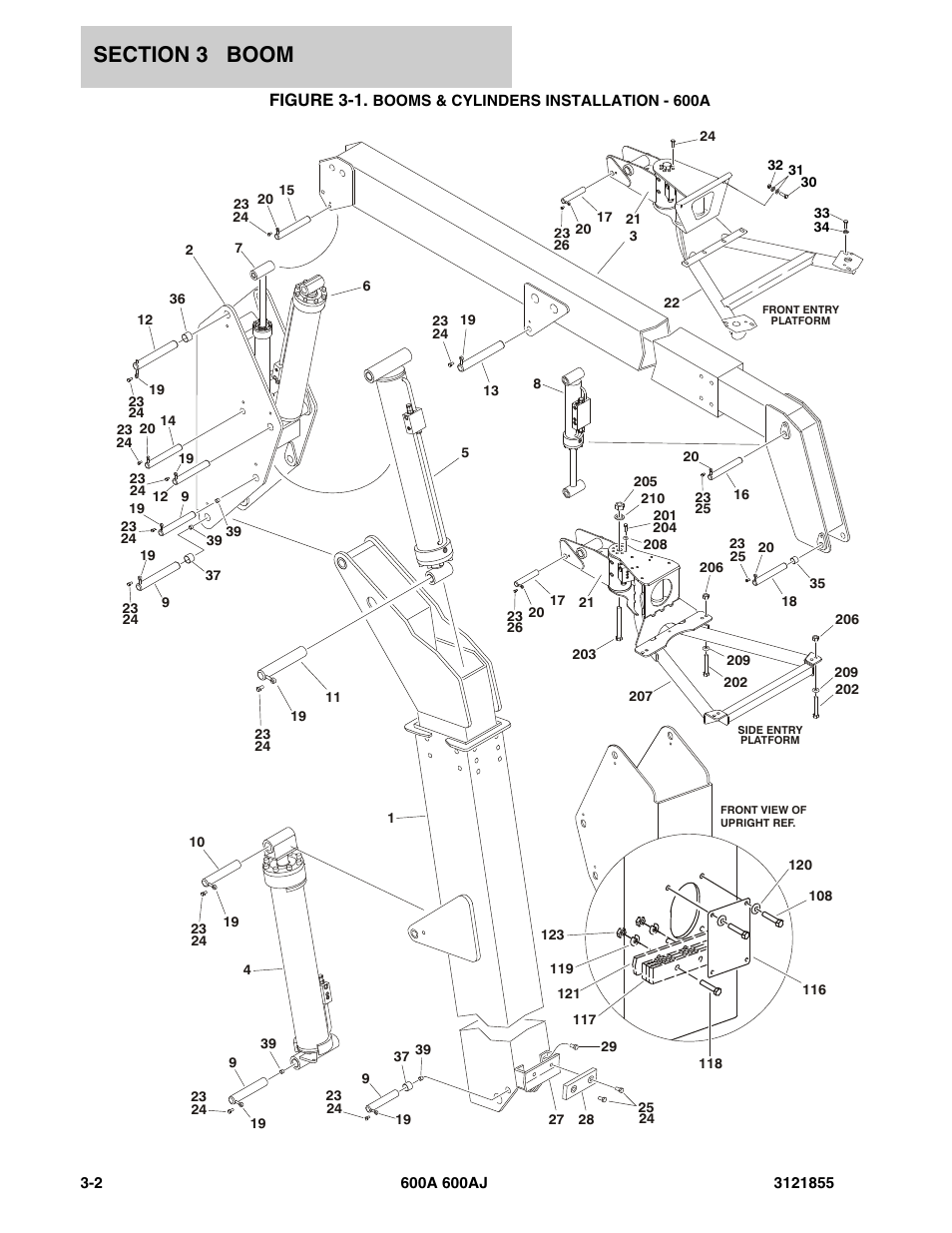 Figure 3-1. booms & cylinders installation - 600a | JLG 600A_AJ Parts Manual User Manual | Page 150 / 314