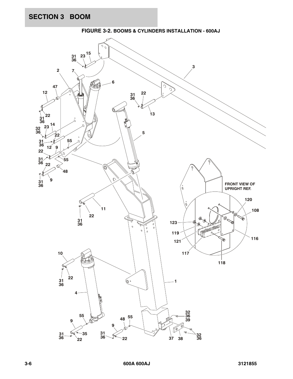 Figure 3-2. booms & cylinders installation - 600aj | JLG 600A_AJ Parts Manual User Manual | Page 154 / 314