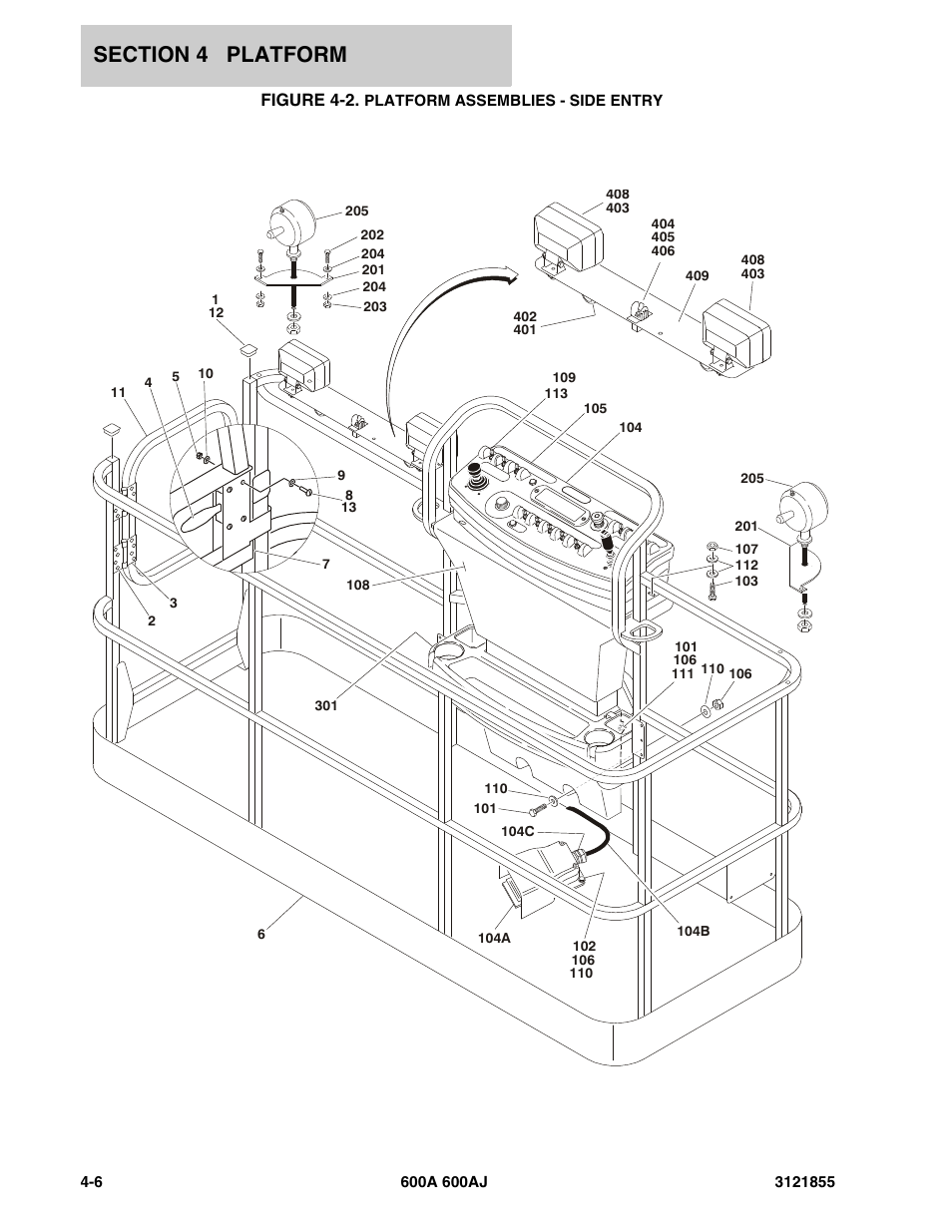 Figure 4-2. platform assemblies - side entry, Figure 4-2 | JLG 600A_AJ Parts Manual User Manual | Page 184 / 314