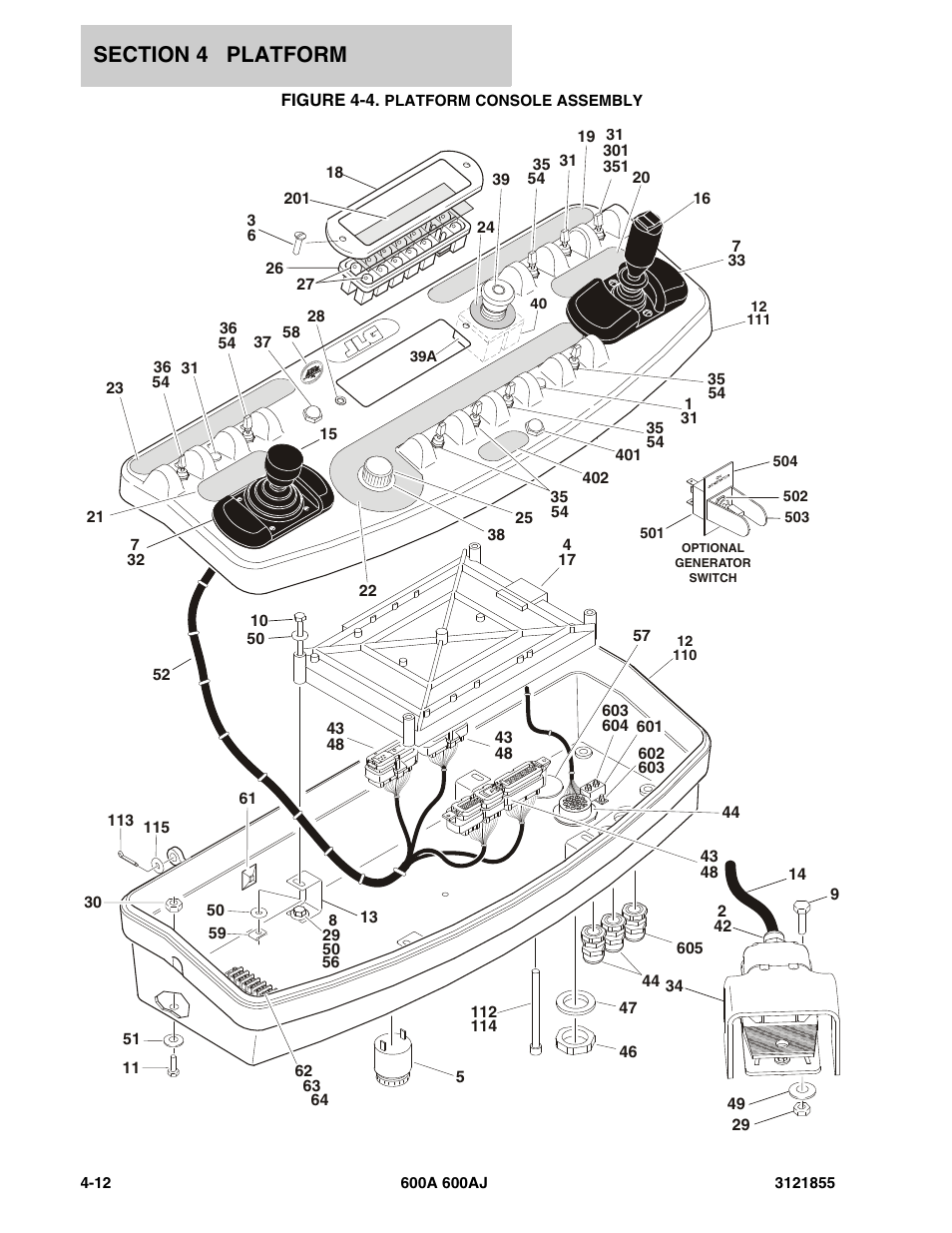 Figure 4-4. platform console assembly | JLG 600A_AJ Parts Manual User Manual | Page 190 / 314