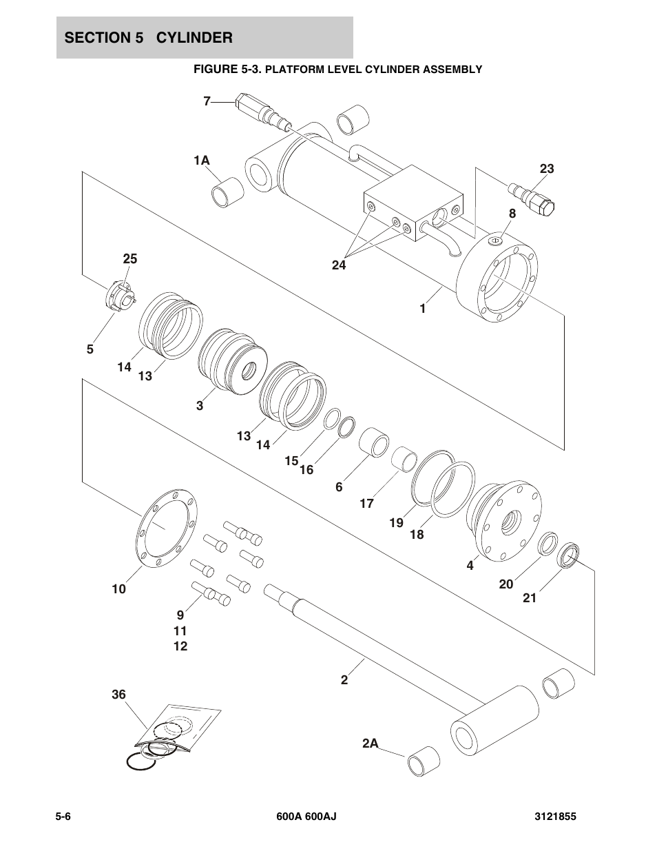 Figure 5-3. platform level cylinder assembly | JLG 600A_AJ Parts Manual User Manual | Page 212 / 314