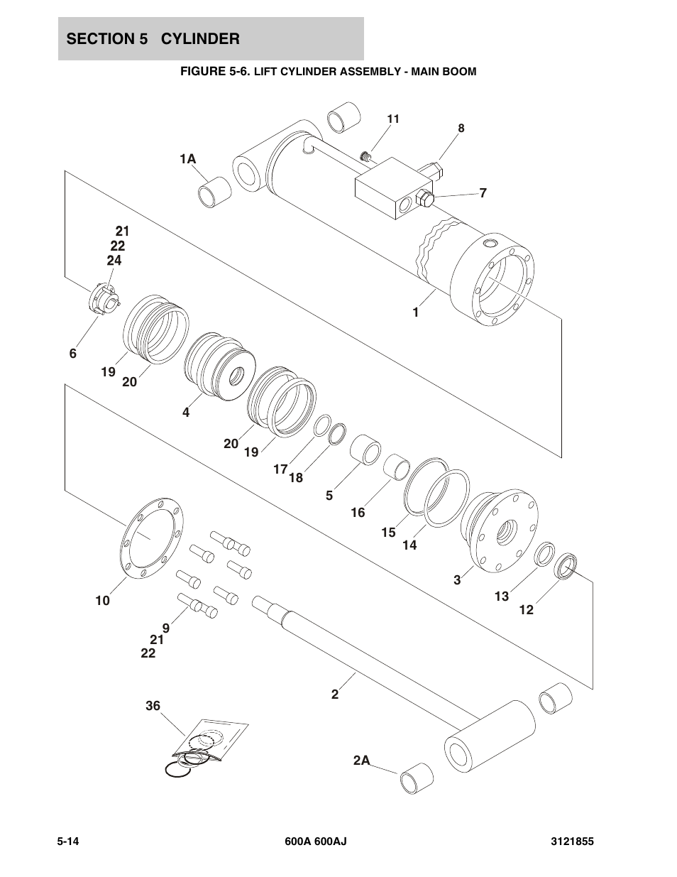 Figure 5-6. lift cylinder assembly - main boom | JLG 600A_AJ Parts Manual User Manual | Page 220 / 314