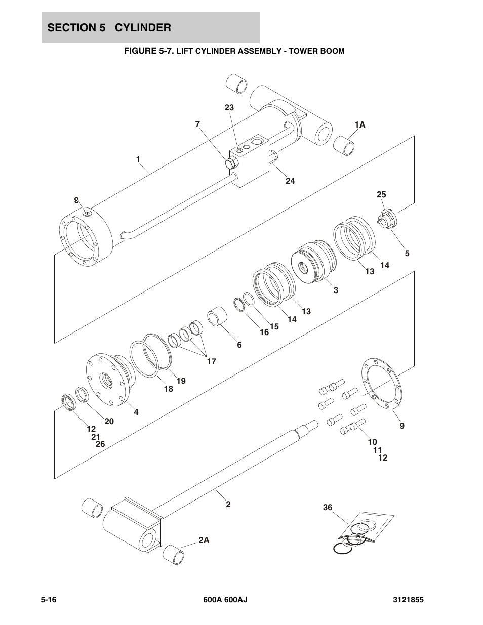 Figure 5-7. lift cylinder assembly - tower boom | JLG 600A_AJ Parts Manual User Manual | Page 222 / 314