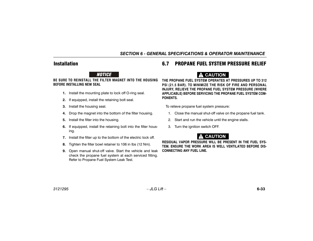 Installation, 7 propane fuel system pressure relief, Installation -33 | 7 propane fuel system pressure relief -33 | JLG 740AJ Operator Manual User Manual | Page 125 / 132