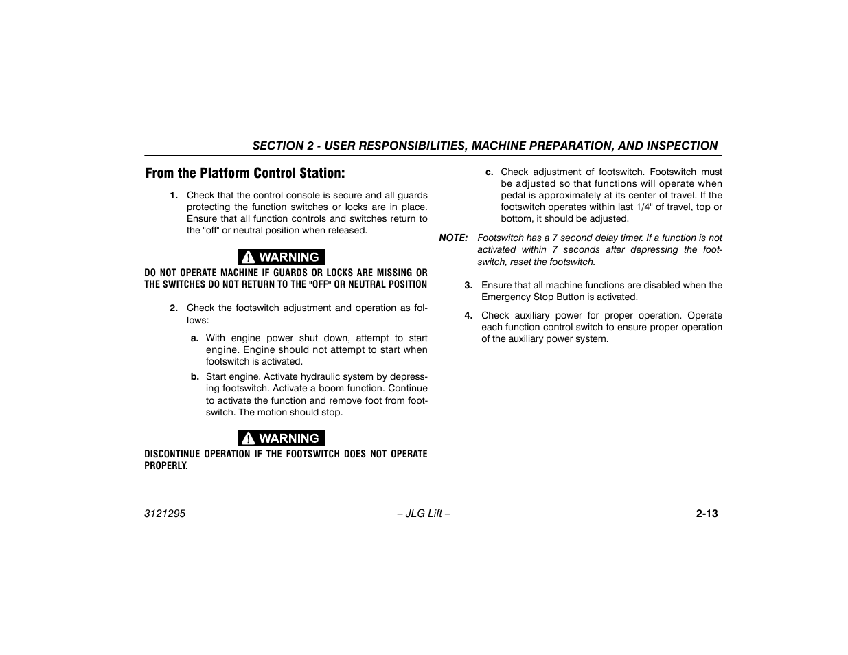 From the platform control station, From the platform control station: -13 | JLG 740AJ Operator Manual User Manual | Page 33 / 132