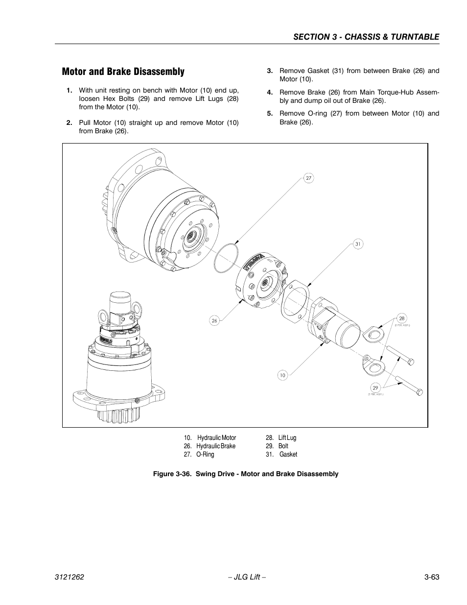 Motor and brake disassembly, Motor and brake disassembly -63, Swing drive - motor and brake disassembly -63 | JLG 1500SJ Service Manual User Manual | Page 111 / 628