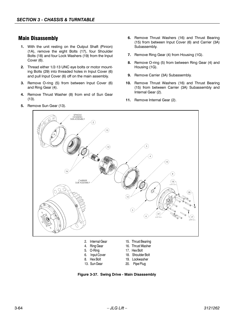 Main disassembly, Main disassembly -64, Swing drive - main disassembly -64 | JLG 1500SJ Service Manual User Manual | Page 112 / 628