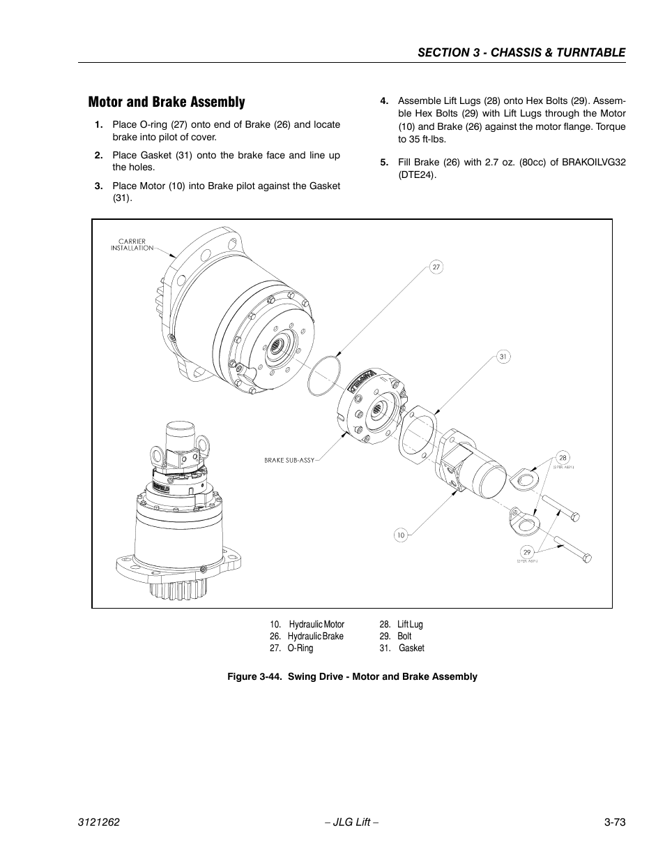 Motor and brake assembly, Motor and brake assembly -73, Swing drive - motor and brake assembly -73 | JLG 1500SJ Service Manual User Manual | Page 121 / 628