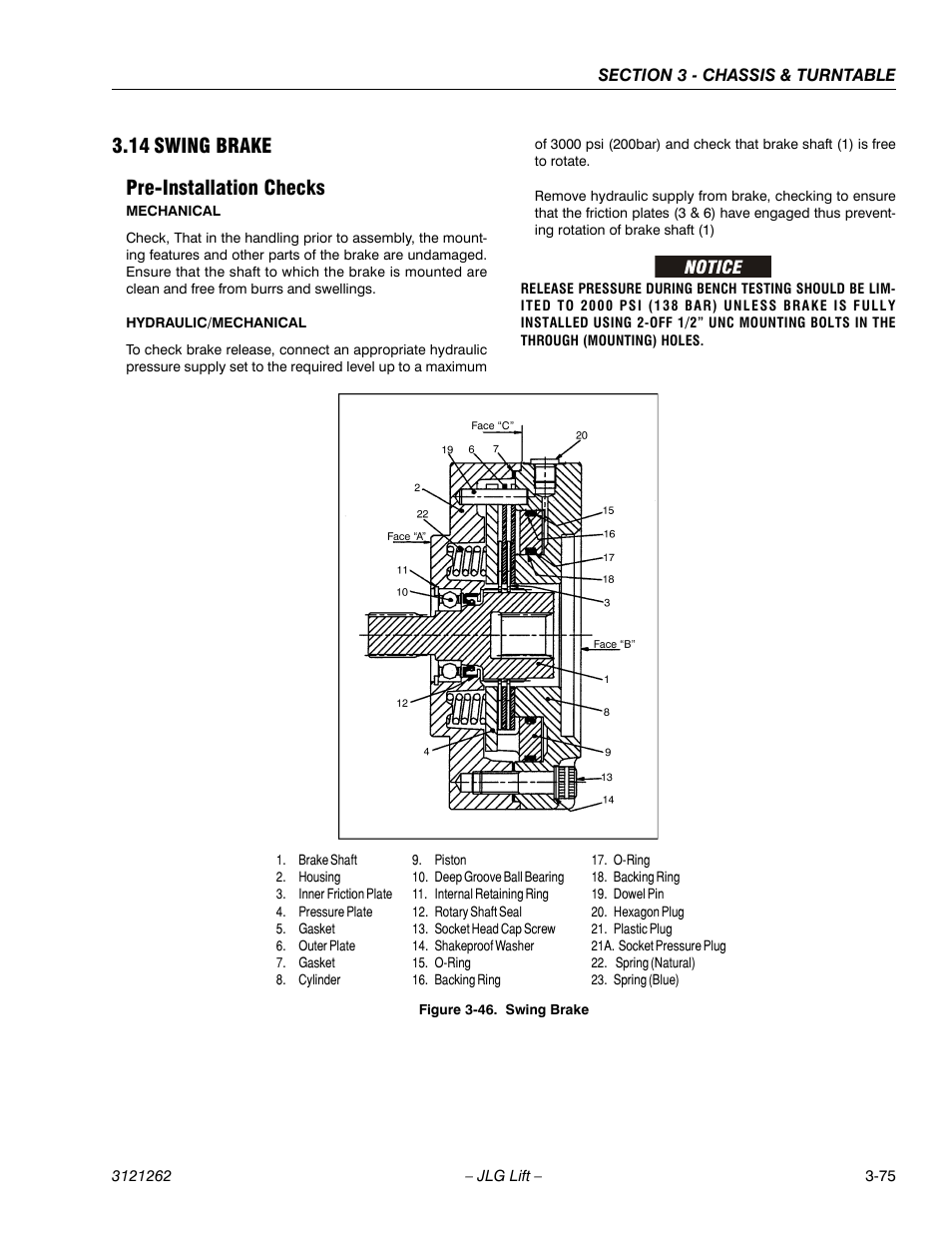 14 swing brake, Pre-installation checks, Swing brake -75 | Pre-installation checks -75, 14 swing brake pre-installation checks | JLG 1500SJ Service Manual User Manual | Page 123 / 628