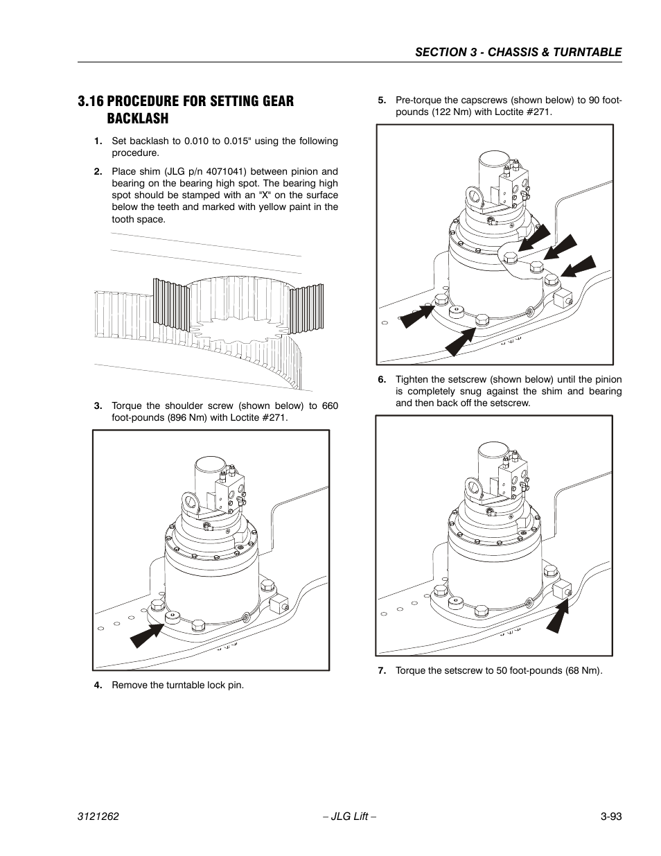 16 procedure for setting gear backlash, Procedure for setting gear backlash -93 | JLG 1500SJ Service Manual User Manual | Page 141 / 628