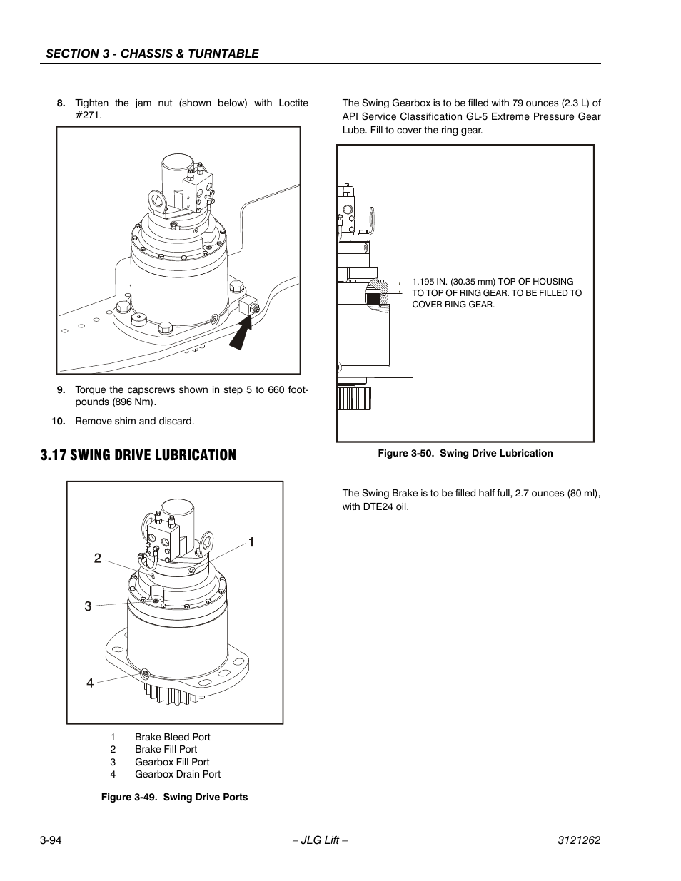 17 swing drive lubrication, Swing drive lubrication -94, Swing drive ports -94 | JLG 1500SJ Service Manual User Manual | Page 142 / 628