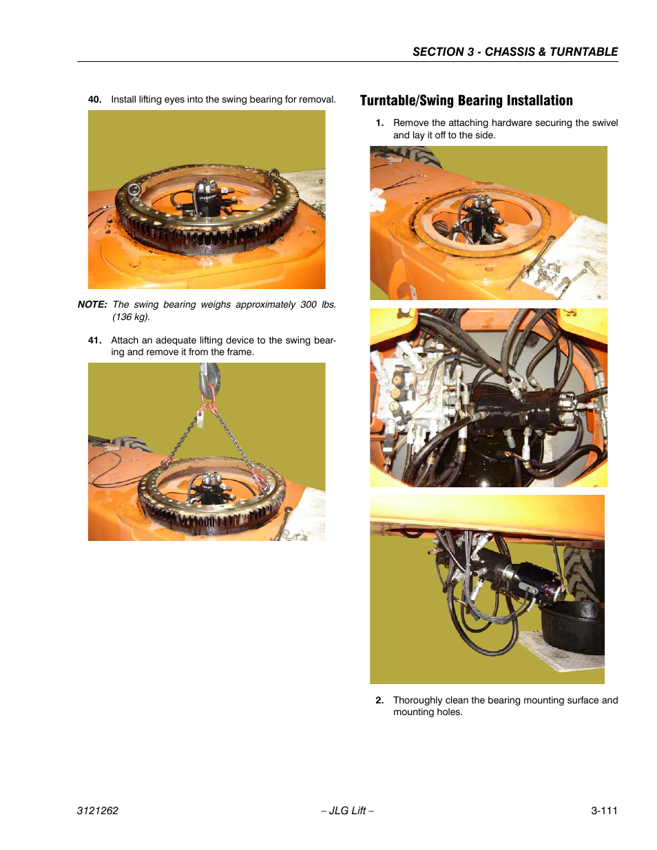Turntable/swing bearing installation, Turntable/swing bearing installation -111 | JLG 1500SJ Service Manual User Manual | Page 159 / 628