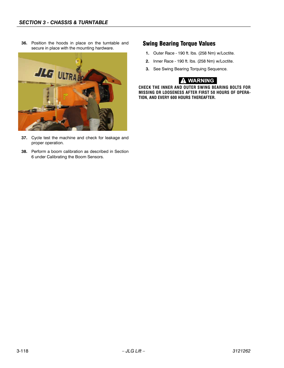 Swing bearing torque values, Swing bearing torque values -118 | JLG 1500SJ Service Manual User Manual | Page 166 / 628
