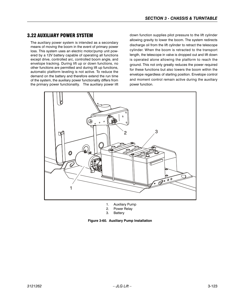 22 auxiliary power system, Auxiliary power system -123, Auxiliary pump installation -123 | JLG 1500SJ Service Manual User Manual | Page 171 / 628