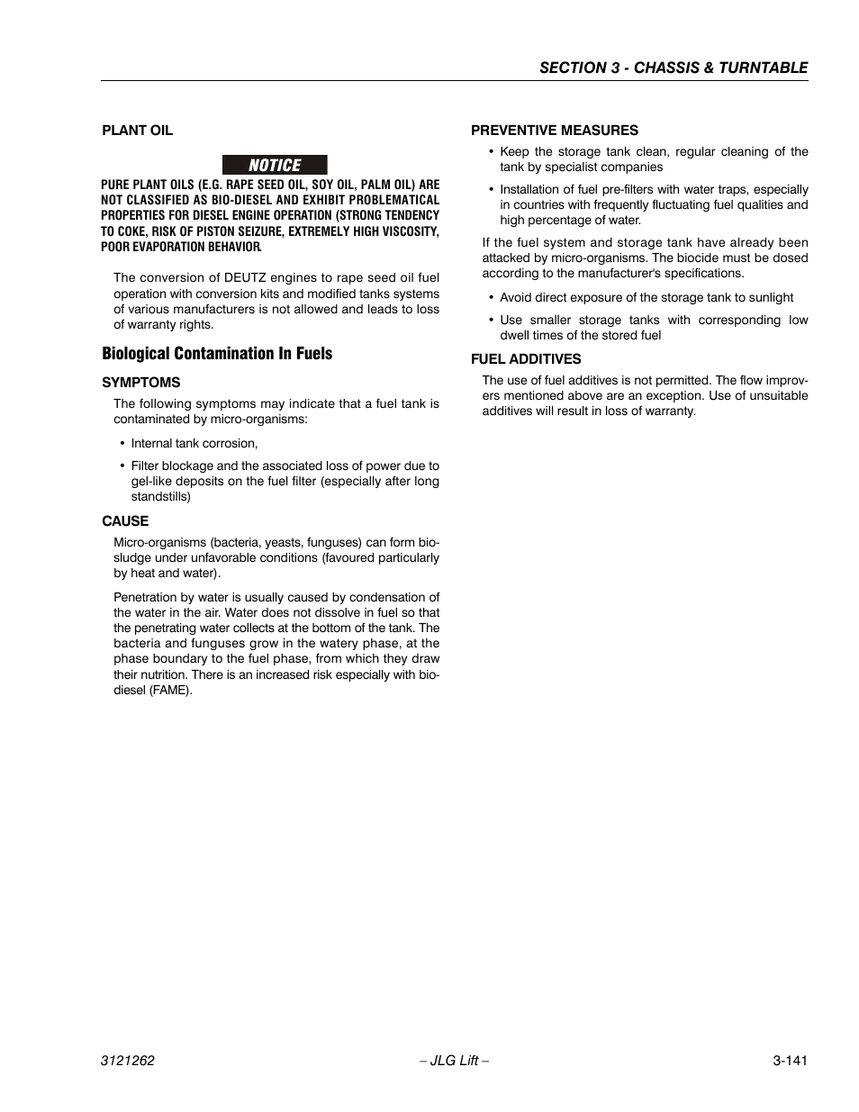 Biological contamination in fuels, Biological contamination in fuels -141 | JLG 1500SJ Service Manual User Manual | Page 189 / 628