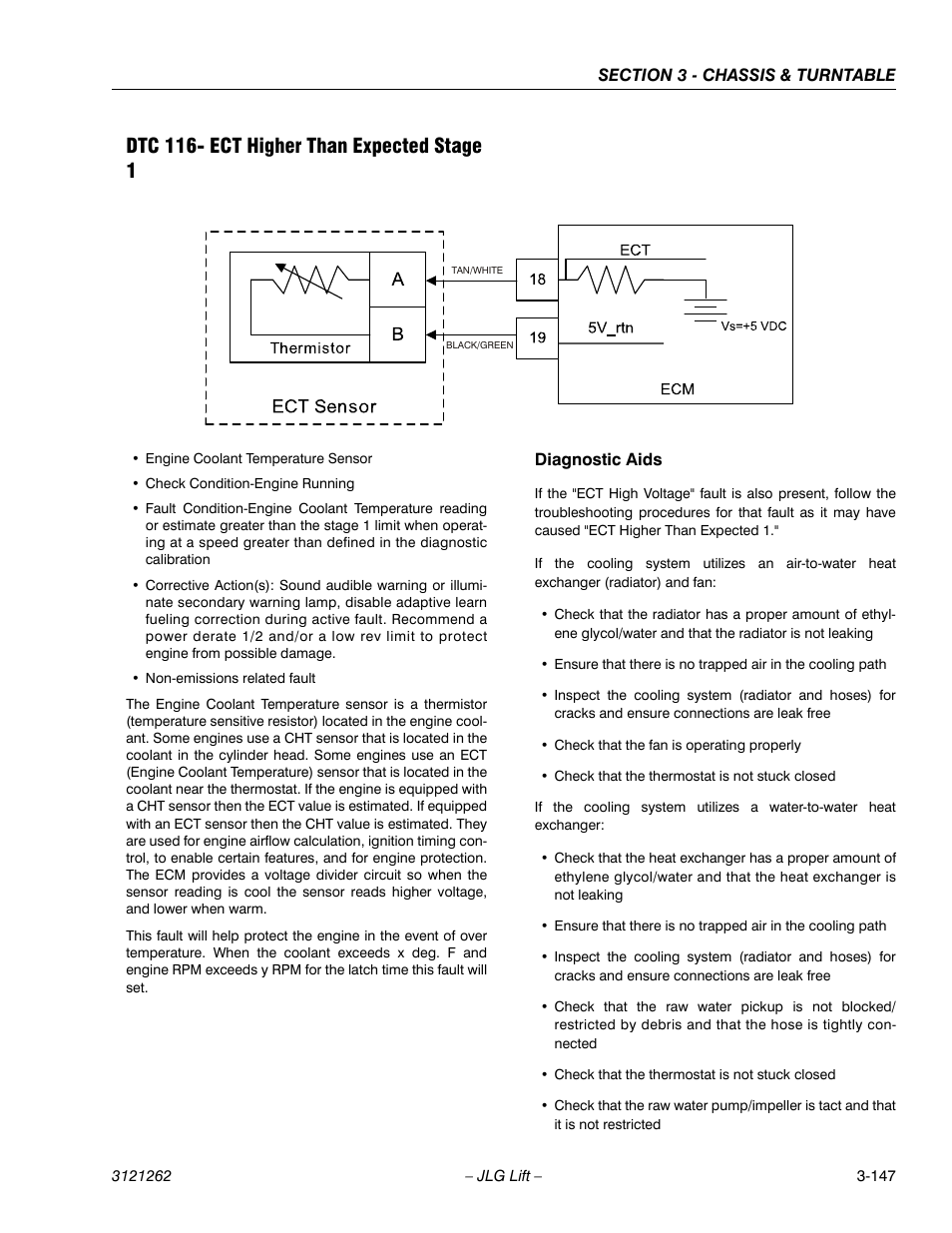 Dtc 116- ect higher than expected stage 1, Dtc 116- ect higher than expected stage 1 -147 | JLG 1500SJ Service Manual User Manual | Page 195 / 628