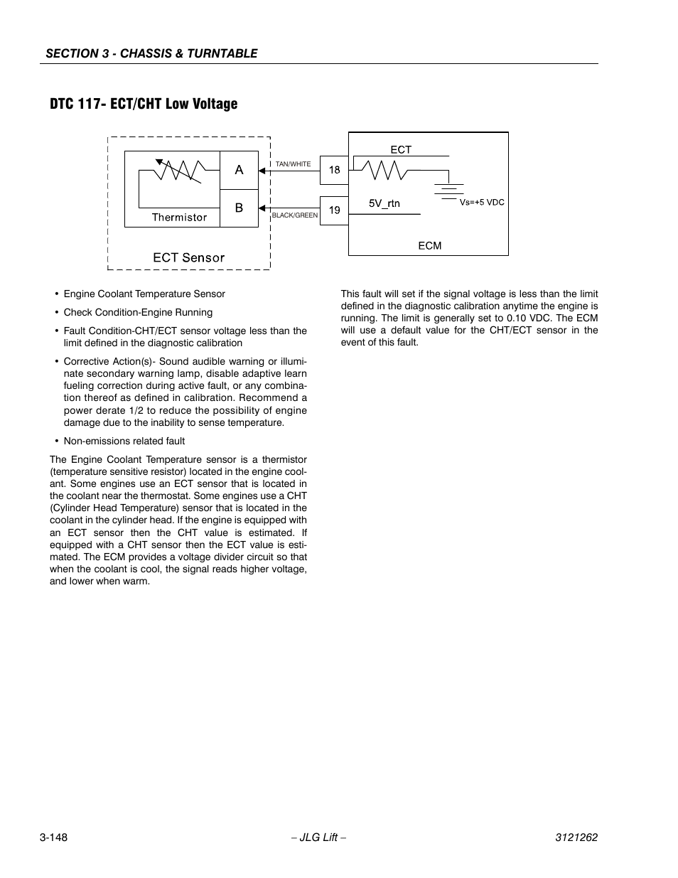 Dtc 117- ect/cht low voltage, Dtc 117- ect/cht low voltage -148 | JLG 1500SJ Service Manual User Manual | Page 196 / 628