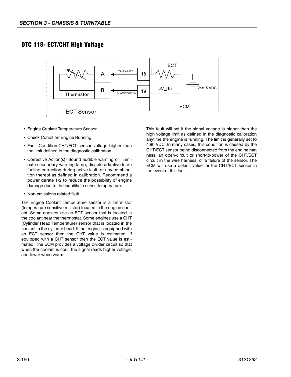 Dtc 118- ect/cht high voltage, Dtc 118- ect/cht high voltage -150 | JLG 1500SJ Service Manual User Manual | Page 198 / 628