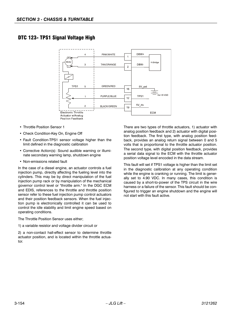 Dtc 123- tps1 signal voltage high, Dtc 123- tps1 signal voltage high -154 | JLG 1500SJ Service Manual User Manual | Page 202 / 628