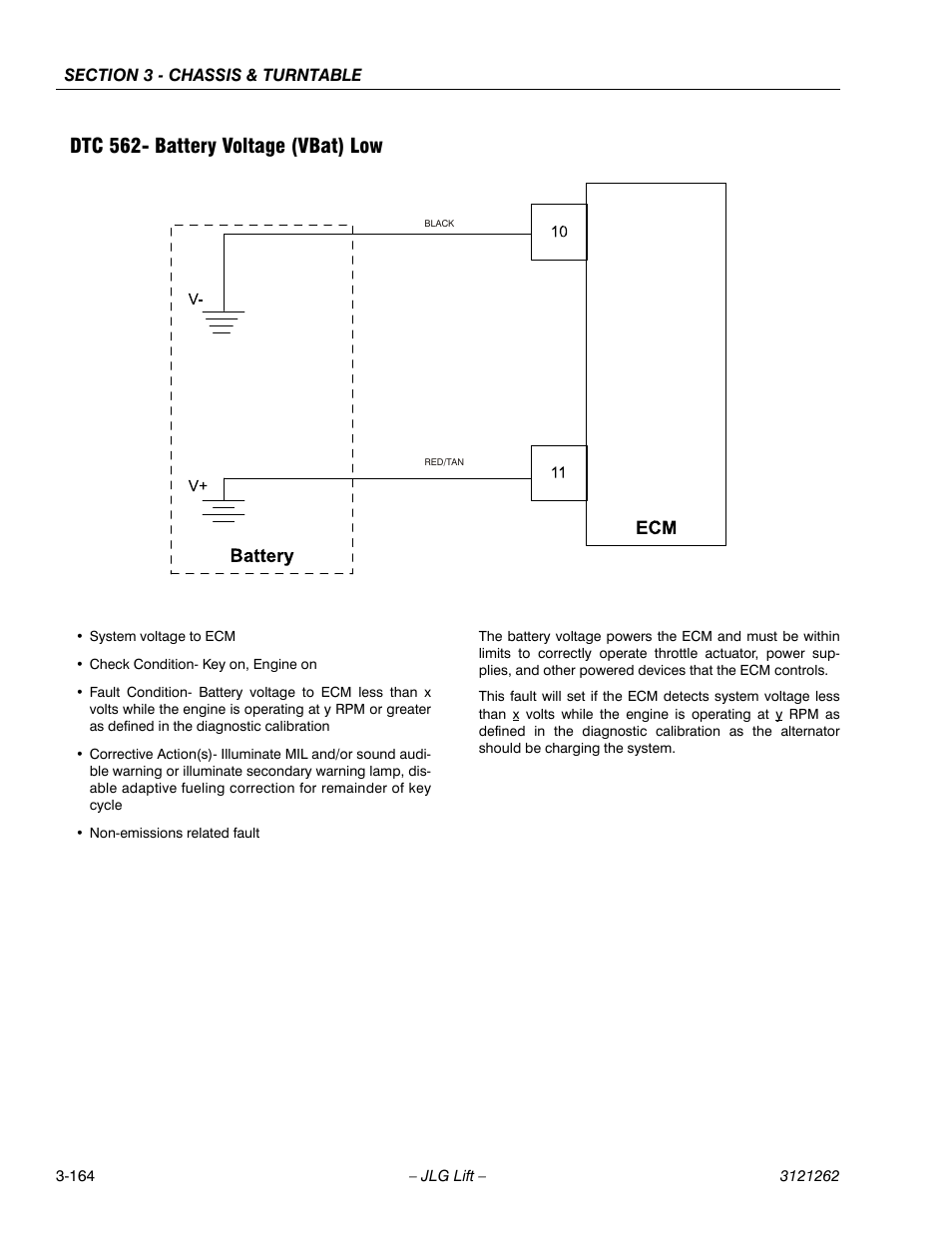 Dtc 562- battery voltage (vbat) low, Dtc 562- battery voltage (vbat) low -164 | JLG 1500SJ Service Manual User Manual | Page 212 / 628