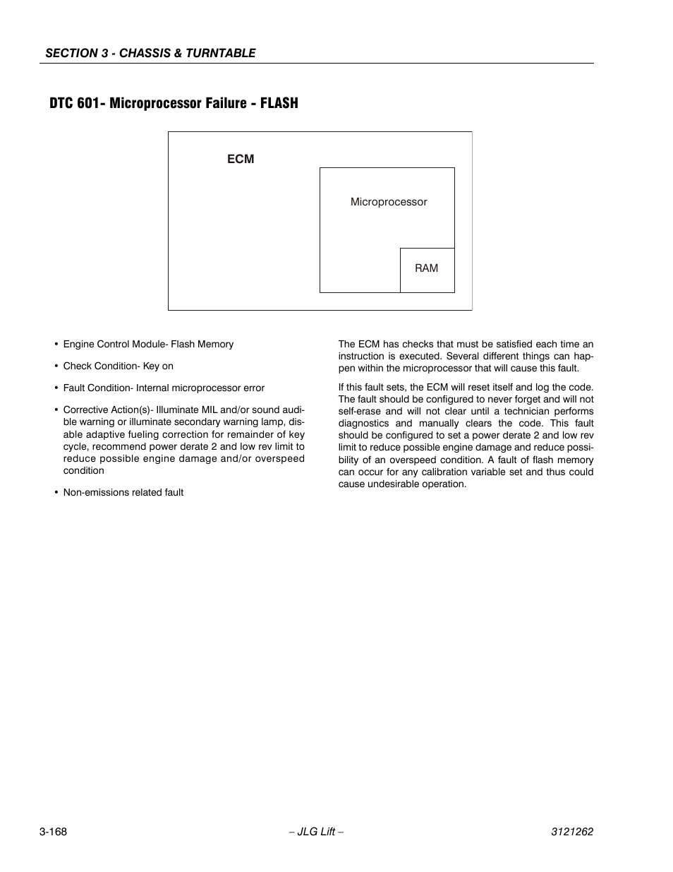 Dtc 601- microprocessor failure - flash, Dtc 601- microprocessor failure - flash -168 | JLG 1500SJ Service Manual User Manual | Page 216 / 628