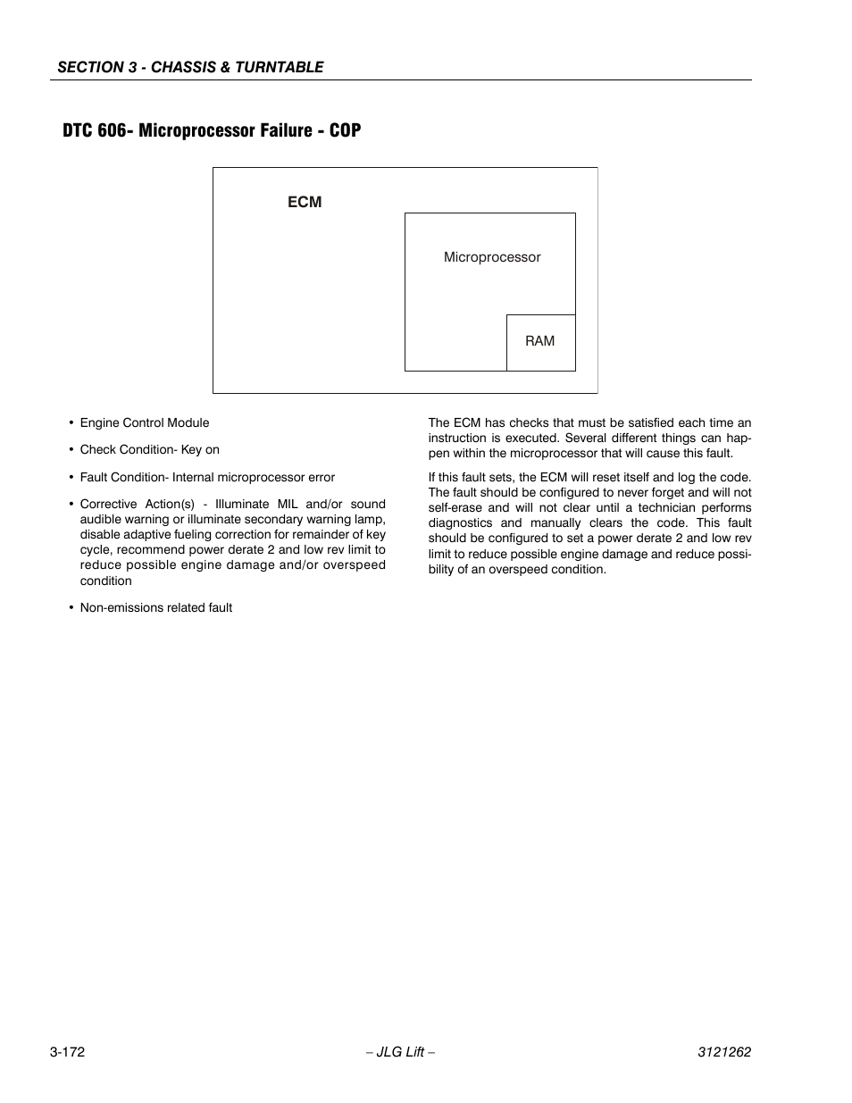 Dtc 606- microprocessor failure - cop, Dtc 606- microprocessor failure - cop -172 | JLG 1500SJ Service Manual User Manual | Page 220 / 628