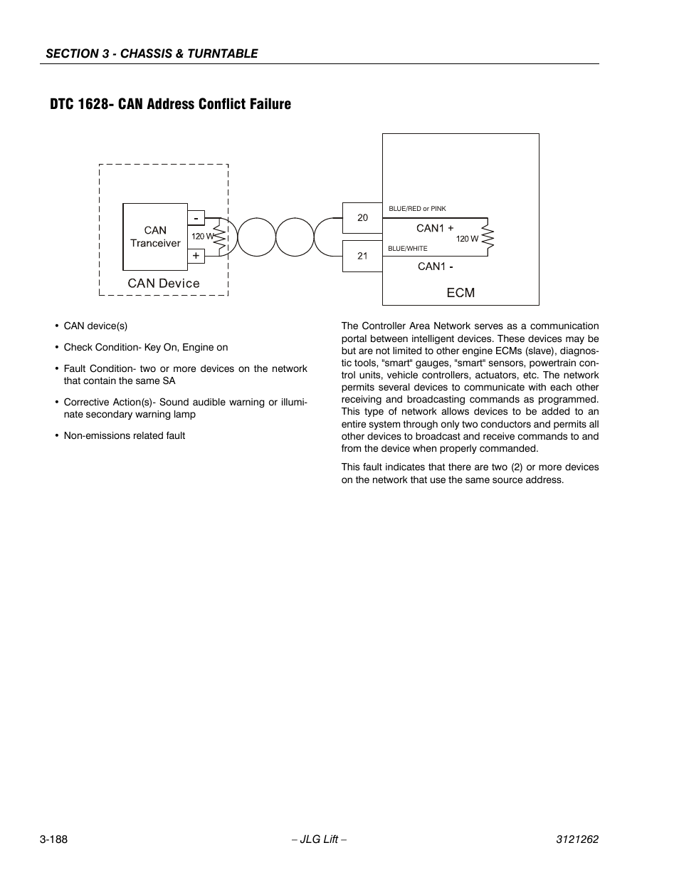 Dtc 1628- can address conflict failure, Dtc 1628- can address conflict failure -188 | JLG 1500SJ Service Manual User Manual | Page 236 / 628