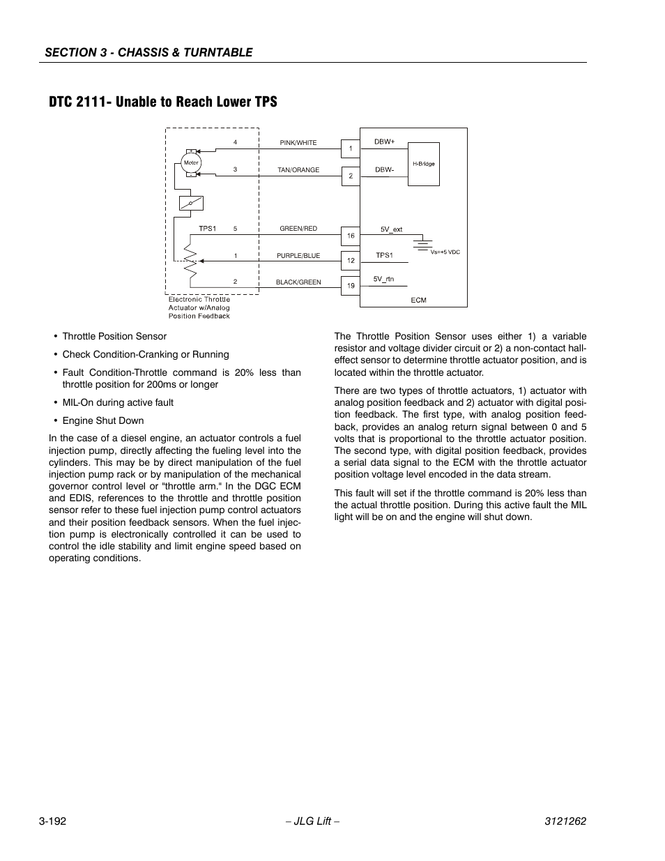 Dtc 2111- unable to reach lower tps, Dtc 2111- unable to reach lower tps -192 | JLG 1500SJ Service Manual User Manual | Page 240 / 628