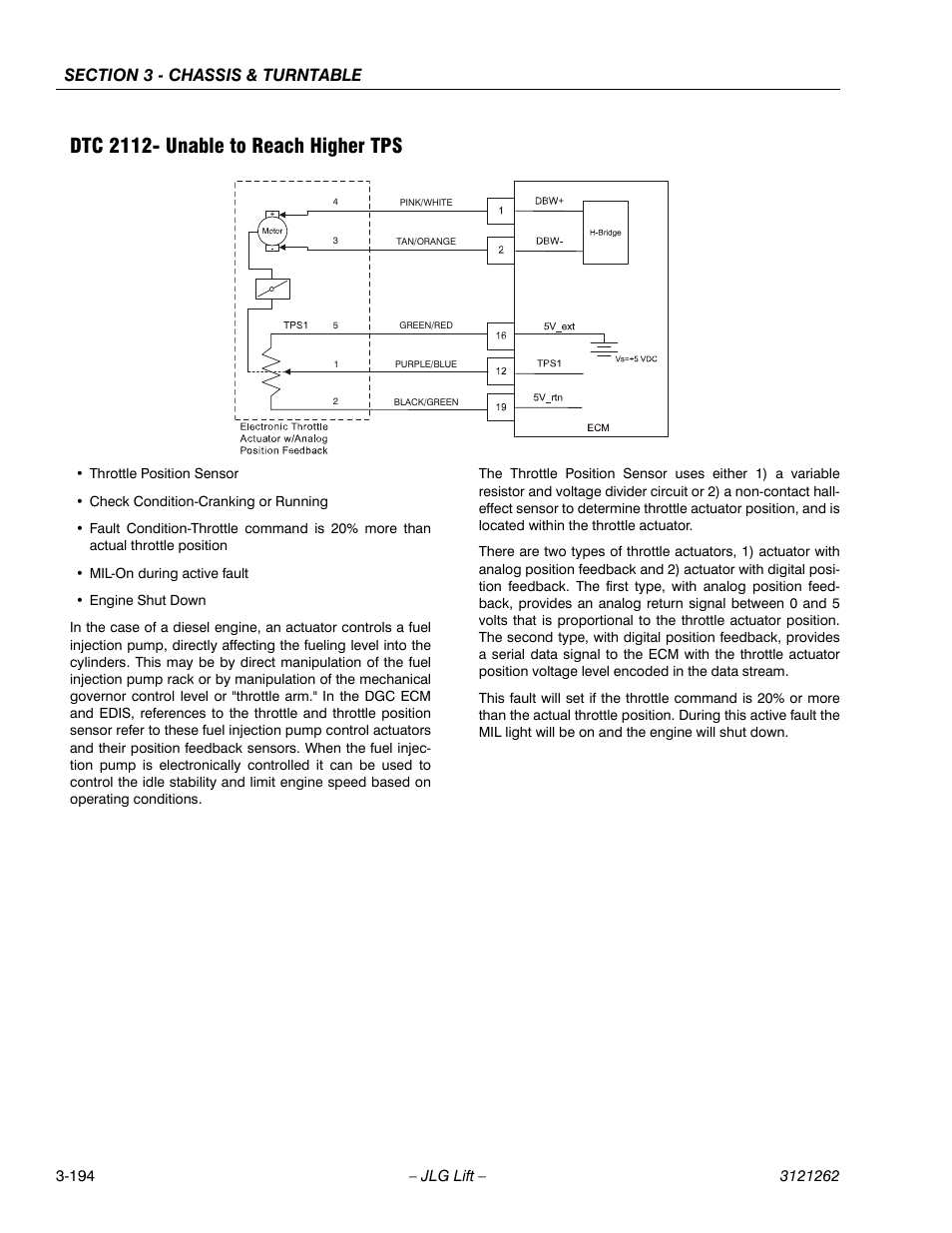Dtc 2112- unable to reach higher tps, Dtc 2112- unable to reach higher tps -194 | JLG 1500SJ Service Manual User Manual | Page 242 / 628