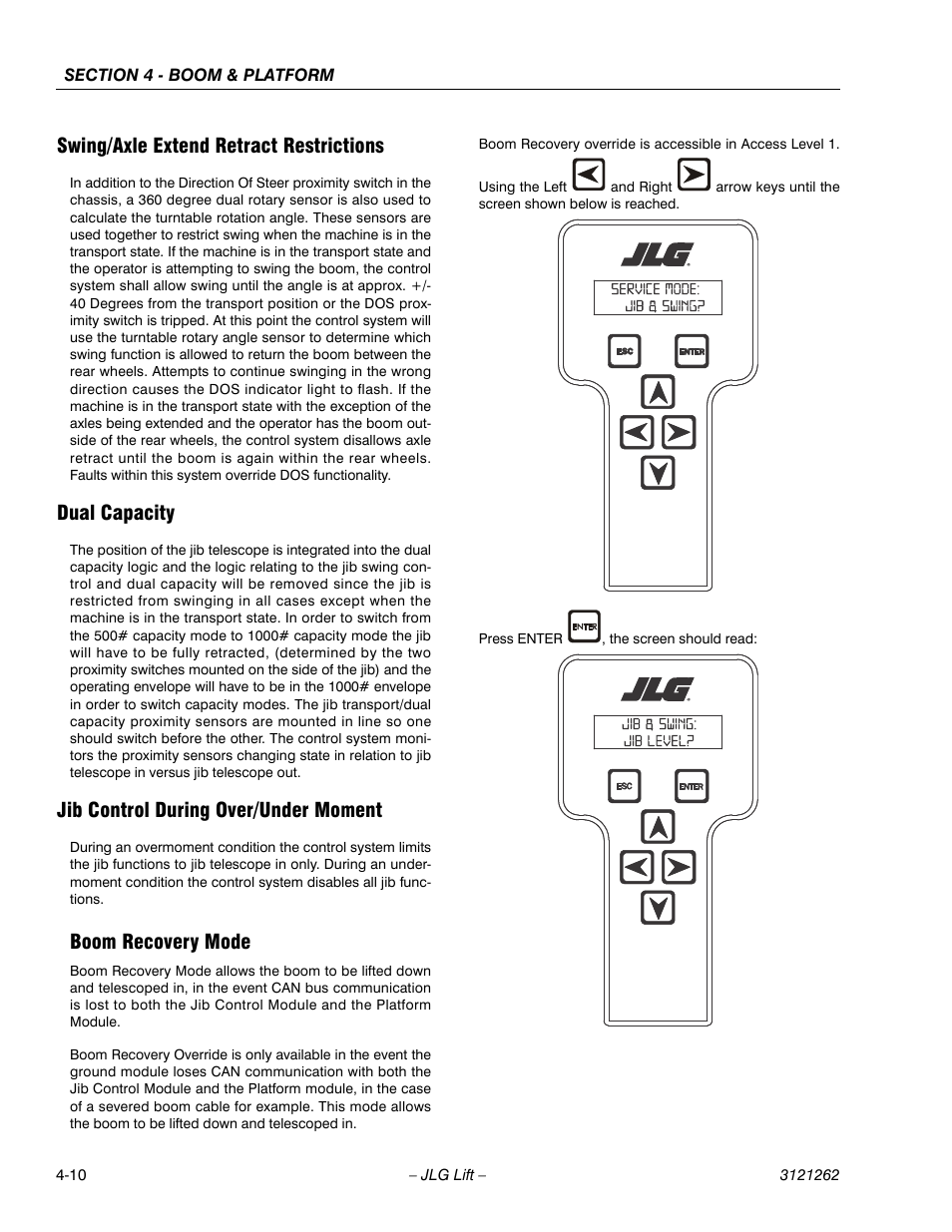 Swing/axle extend retract restrictions, Dual capacity, Jib control during over/under moment | Boom recovery mode | JLG 1500SJ Service Manual User Manual | Page 256 / 628