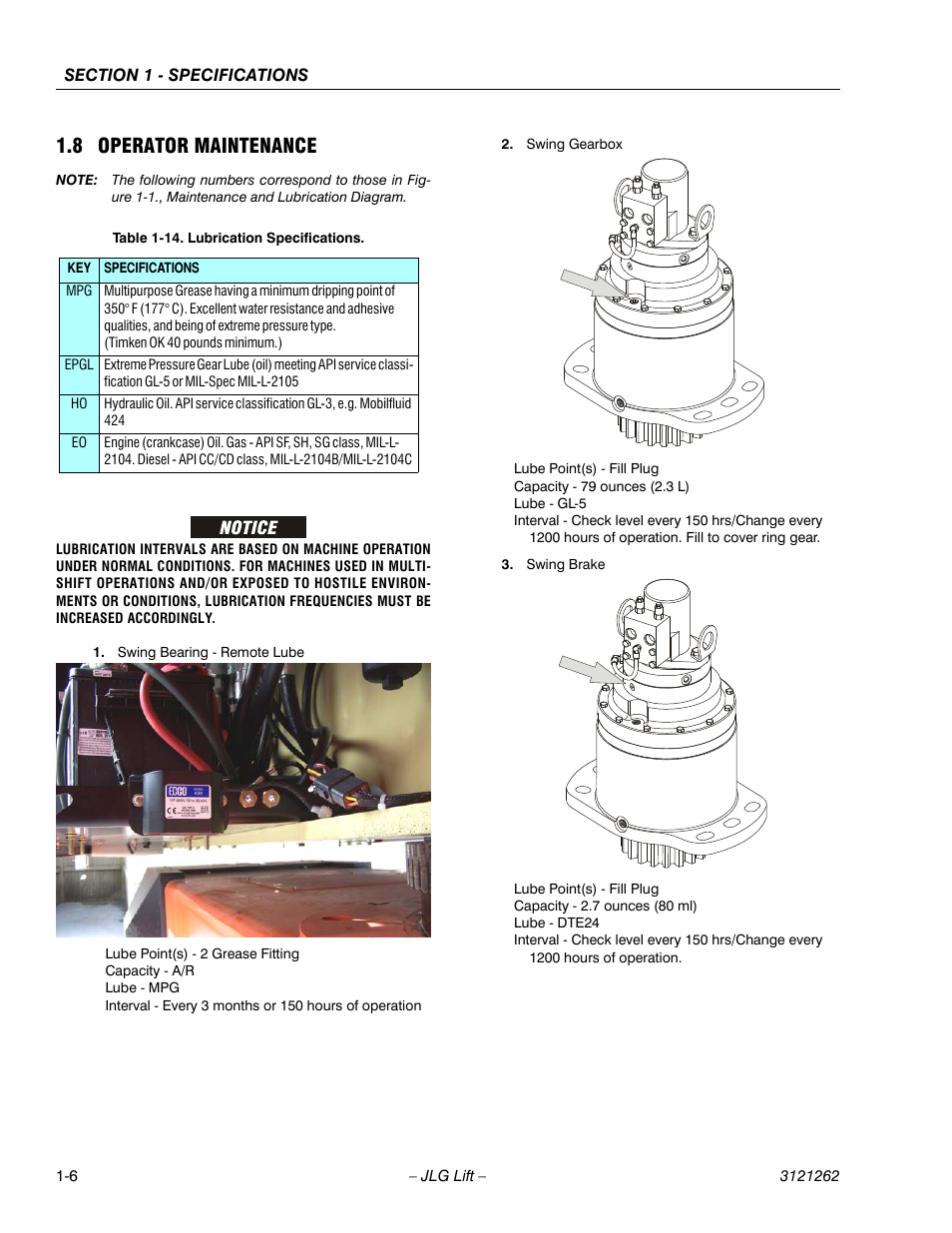 8 operator maintenance, Operator maintenance -6, Lubrication specifications -6 | JLG 1500SJ Service Manual User Manual | Page 26 / 628