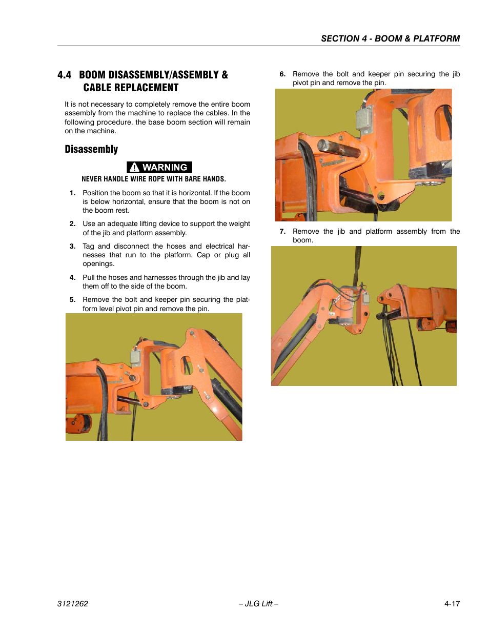 4 boom disassembly/assembly & cable replacement, Disassembly, Boom disassembly/assembly & cable replacement -17 | Disassembly -17 | JLG 1500SJ Service Manual User Manual | Page 263 / 628