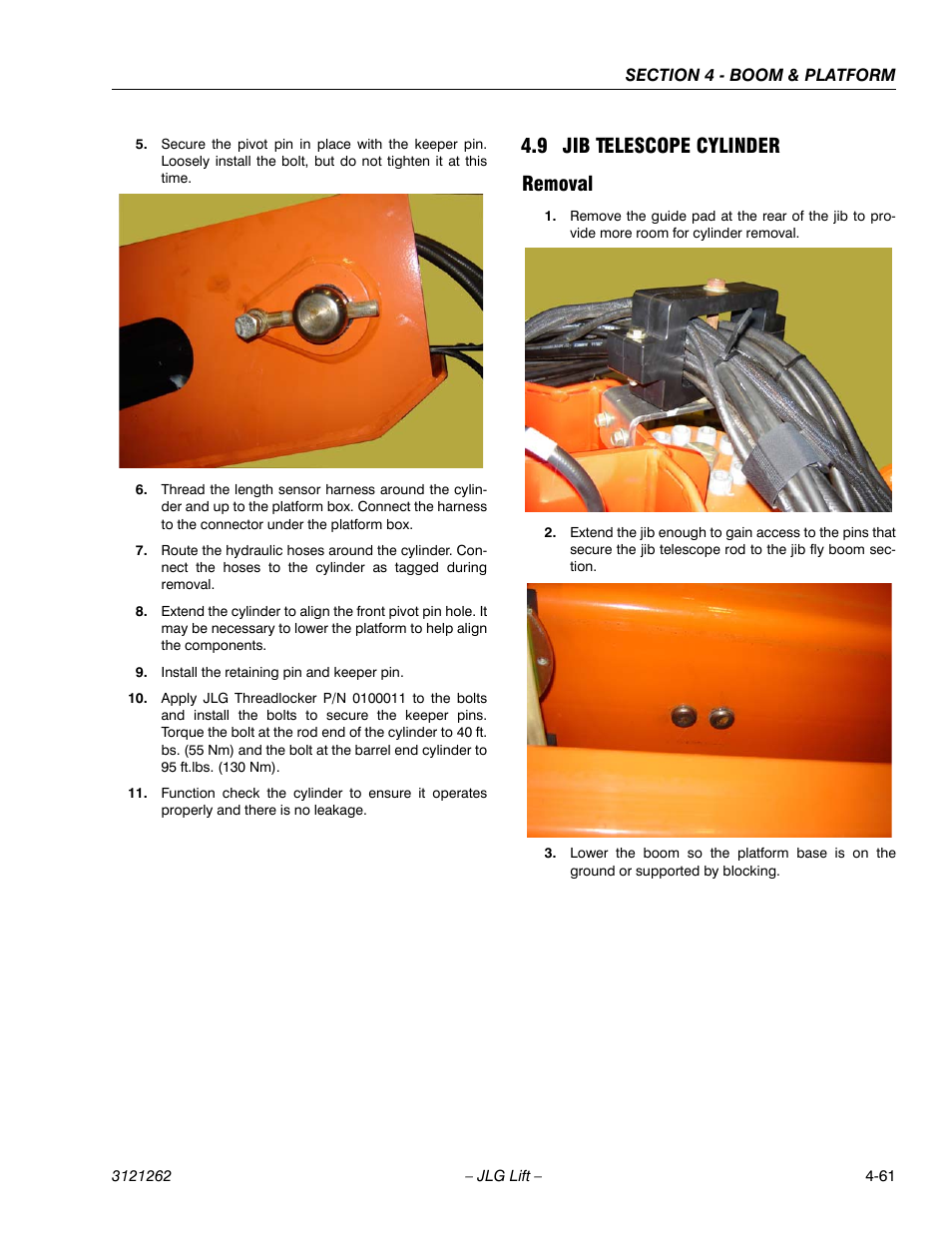 9 jib telescope cylinder, Removal, Jib telescope cylinder -61 | Removal -61, 9 jib telescope cylinder removal | JLG 1500SJ Service Manual User Manual | Page 307 / 628